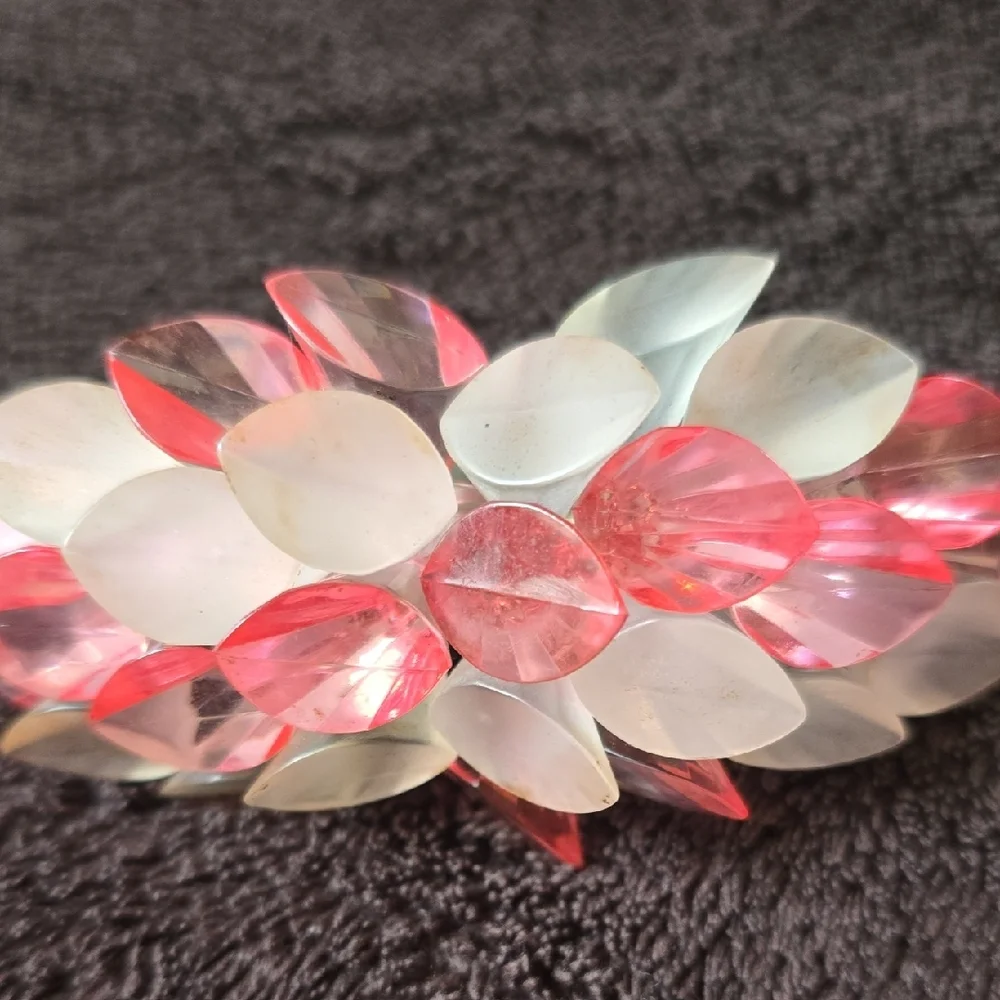 Vintage Floral Lucite/acrylic Hair Barrette — Pink & Iridescent